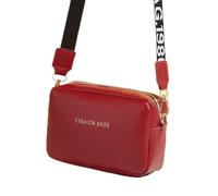 Petit sac carré décontracté en cuir synthétique pour femme, sac à bandoulière avec sangle de lettre pour un usage quotidien (rouge)