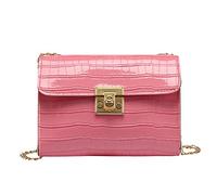 Petit sac carré tendance pour femme avec chaîne de verrouillage - Sac messager de voyage pour femme, rose, 18X7X13