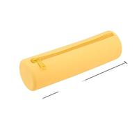 Petit sac de rangement carré en silicone pour maquillage - Grande capacité - Porte-pinceaux de maquillage portable et étanche, Jaune rond, Taille unique
