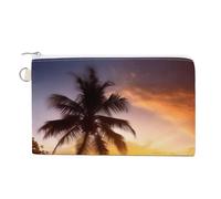 Petit sac de rangement en toile avec fermeture éclair pour fête de piscine, bateau de croisière, porte-monnaie mignon, Sunrise Tropical Palm Tree Island, Taille unique, Fleurs et animaux