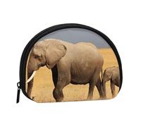 Petit sac de rangement portable en polyester imprimé éléphant africain en forme de coquillage pour pièces de monnaie, Noir , Taille unique