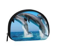 Petit Sac de Rangement pour Serviettes hygiéniques et Maquillage, Motif Dauphins sautant en Hiver, Porte-Monnaie pour Femme