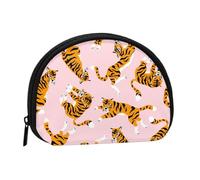 Petit Sac de Rangement pour Serviettes hygiéniques, Motif Animaux de Cirque, Tigres Mignons sur Fond Rose, Porte-Monnaie pour Femme