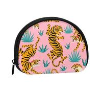 Petit Sac de Rangement pour Serviettes hygiéniques, Motif Tigres asiatiques Dansant sur Fond Rose, doré, Orange et Noir, Porte-Monnaie pour cosmétiques et Femmes