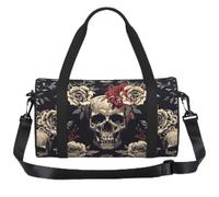Petit sac de sport 13 L avec sangle réglable, Fleurs motif tête de mort | Sac de voyage compact imprimé girafe pour enfants, pour danse, natation, camping, voyage