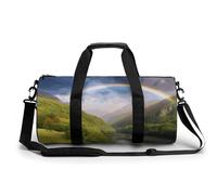 Petit sac de sport avec compartiment à chaussures pour homme et femme Motif ours polaire, Vallée de montagne avec arc-en-ciel, 17.7in/9in/9in, Art Déco