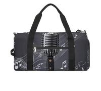 Petit sac de sport avec compartiment à chaussures pour homme et femme Motif schnauzer, Microphone avec notes de musique, Taille unique, Art Déco
