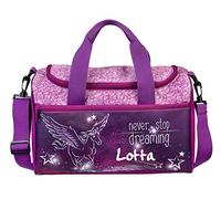 Petit sac de sport avec nom | Motif cheval volant et étoiles en rose et violet | Personnaliser et imprimer | Sac de voyage pour fille, lilas, ca. 8 Liter