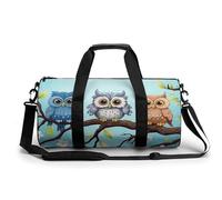 Petit sac de sport de voyage avec compartiments et oiseaux de cerf avec fleurs, sac de week-end pour homme et femme, Hiboux sur une branche, 17.7in/9in/9in
