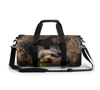 Petit sac de sport de voyage beige avec compartiment pour homme et femme, A Little Yorkshire Terrier, 17.7in/9in/9in