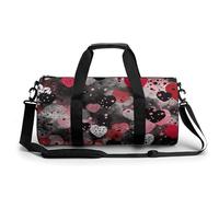 Petit sac de sport de voyage coloré avec compartiments pour homme et femme Motif feuilles tropicales, Cœur noir à pois, 17.7in/9in/9in