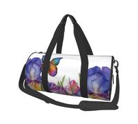 Petit sac de sport de voyage léger pliable avec bandoulière réglable - Sac fourre-tout de transport - Fleur d'iris et papillon - Sac d'hôpital pour homme et femme