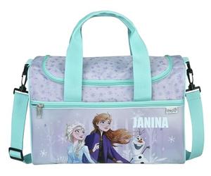 Petit sac de sport Disney La Reine des Neiges - Personnalisable avec nom - Sac de voyage pour enfant fille - 2 compartiments avec bandoulière, Turquoise pastel - Frozen, 35 x 16 x 23 cm