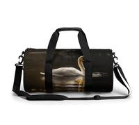 Petit sac de sport Husky avec compartiment à chaussures pour homme et femme, Cygne blanc nageant, 17.7in/9in/9in, Art Déco