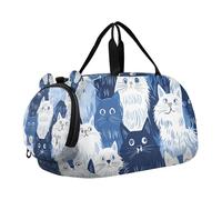 Petit sac de sport léger avec compartiment à chaussures - Pour l'école, le sport, les voyages - Motif chats angora turcs - Bleu marine
