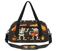 Petit sac de sport léger pour enfants, motif squelettes mexicains, guitare, fleur, sac de sport pour garçons et filles, sac fourre-tout de nuit, sac à main pour l'école, le sport, les soirées pyjama