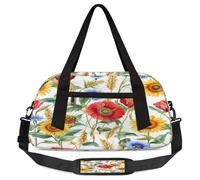 Petit sac de sport léger pour enfants, motif tournesols, coquelicots, bleuets, aquarelle, pour garçons et filles, sac de w nd, sac de sport pour l'école, le sport, les soirées pyjama