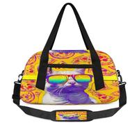 Petit sac de sport léger pour garçons et filles, motif pizza, lunettes de soleil, chat et pizza, sac à main pour l'école, le sport, les soirées pyjama