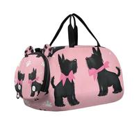 Petit sac de sport multifonction avec compartiments à chaussures pour garçons et filles Motif pattes de terrier écossais Noir