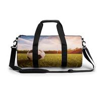 Petit sac de sport rouge à motif cerises avec compartiment à chaussures pour homme et femme, Ballon de football sur un terrain, 17.7in/9in/9in, Art Déco