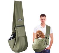 Petit sac de transport pour chien avec boucle de sécurité pour chiens et autres animaux de compagnie jusqu'à 7,5 kg, sac de transport étanche pour chien, pour promenade, activités de plein air (vert