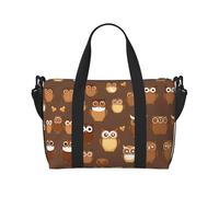 Petit sac de voyage pliable mignon marron dessin animé hibou sac de voyage sac de week-end sac de nuit gym hôpital sacs pour femmes et hommes, noir, One Size