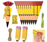 Petit sac d'écolier boite cadeau Sachet Bonbon pour la Rentrée | Sachets Bonbons en Forme de Crayon con d'Etiquette Cadeaux et Mètre Ruban Décoratifs pour une fête de rentrée scolaire