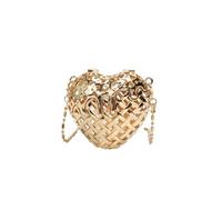 Petit sac élégant en métal en forme de cœur creux avec bandoulière amovible pour femme rouge à lèvres porte-monnaie, doré