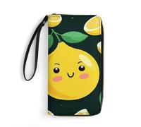 Petit sac en cuir avec dragonne imprimé citron fruit portefeuille en cuir véritable pour homme et femme, portefeuille portable exquis et personnalisé, blanc, 19,7 x 10,5 cm, blanc, 19.7x10.5cm