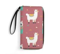 Petit sac en cuir avec dragonne - Joli motif lama imprimé - Portefeuille en cuir véritable pour homme et femme - Portefeuille portable exquis et personnalisé, blanc, 19,7 x 10,5 cm, blanc, 19.7x10.5cm