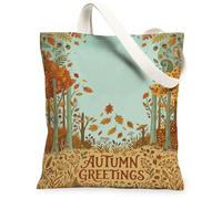 Petit sac fourre-tout en toile avec feuilles, arbres et hiboux - Marron - 33 x 38 cm