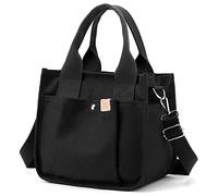 Petit sac fourre-tout en toile avec poches pour femme, mini sac à bandoulière décontracté, sac à main besace, noir