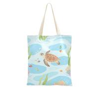 Petit sac fourre-tout en toile coloré avec poignées pour enfant, motif tortue, poisson, aquarelle, sac fourre-tout bon marché réutilisable pour le travail Bolsa de Lona
