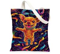 Petit sac fourre-tout en toile pour femme, lavable et réutilisable pour le shopping, le brunch, le parc, la bibliothèque, les excursions d'une journée - 33 x 38 cm - Jaune