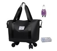 Petit sac roulettes for voyage fourre-tout extensible 15,4" Grande capacité avec poignée Voyage Pliable Universel Roue Amovible Léger Résistant à l'eau Week-end Nuit Hôpital Camping Salle sport(Black)