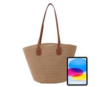 Petit sac tissé, sac à bandoulière tissé - Sacs à main légers en paille tissée,Sacs à bandoulière multifonctionnels portables et à la mode pour le quotidien, Café léger, Se référer à la description