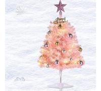 Petit Sapin de Noël Rose, Mini Sapin de Noël Artificiel de Table de 60 cm avec guirlandes Lumineuses LED et décorations suspendues, Sapin de Noël de Bureau DIY fonctionnant à Piles