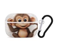 Petit singe - Organiseur pour écouteurs - Résistant aux chocs - Housse de protection pour Airpods Pro 2e génération - Avec mousqueton - Blanc