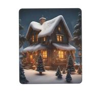 Petit sous-main imprimé maison de village de Noël, base en caoutchouc avec bords cousus de précision, parfait pour le bureau, les jeux