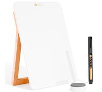 Petit tableau blanc en verre avec support en bois réversible, petit tableau blanc, mini chevalet blanc effaçable à sec pour bureau, bloc-notes de bureau réutilisable, 24,1 x 17 cm, accessoires inclus