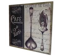 Petit Tableau Cadre Mural à Poser Motif Inscriptions ""Café de Paris"" Imprimé sur Toile 2x30x30cm