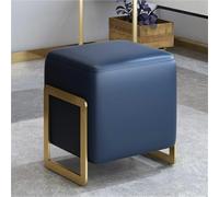 Petit tabouret carré léger en cuir de luxe, tabouret multifonction à langer tabouret de canapé pour salon/entrée, peu encombrant (bleu)