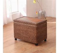 Petit tabouret de rangement en rotin, banc à chaussures avec espace de rangement, tabouret rectangulaire avec cadre en bois massif et motif tissé pour l'entrée (marron, 60 x 30 x 40 cm)