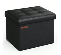 Petit Tabouret De Rangement Pliable, Repose-Pieds, Pouf, Pu, 31 X 41 X 31 Cm, Capacité De Charge 130 Kg, Pour Salon, Chambre, Dortoir, Noir D'encre Noir