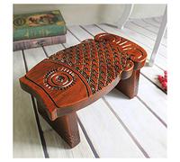 Petit tabouret en bois fabriqué à la main en forme de poisson porte-bonheur chinois pour décoration d'intérieur vintage en bois massif rétro avec breloque rustique