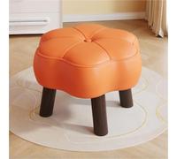 Petit Tabouret marchepied en Cuir rembourré, en Forme de Fleur, avec Cadre en Bois, Repose-Pieds Bas pour entrée, Couloir ou Salon (Orange)