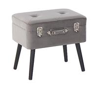 Petit Tabouret Moderne et Glamour en Velours Gris avec Rangement en Forme de Valise Capitonné Beliani