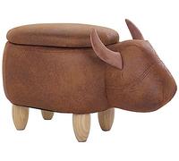 Petit Tabouret Pouf pour Enfant 35 cm de Hauteur en Forme de Vache Effet Cuir Marron avec Coffre de Rangement et Pieds en Bois Beliani