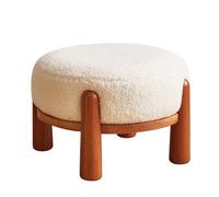 Petit tabouret rond en velours côtelé avec pieds en bois, repose-pieds à coussin doux, tabouret simple pour salon, chambre à coucher