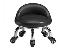 Petit tabouret rond pivotant à 360° en cuir synthétique avec roulettes universelles et dossier pour la maison, le bureau, le garage, le magasin, le fitness (B)